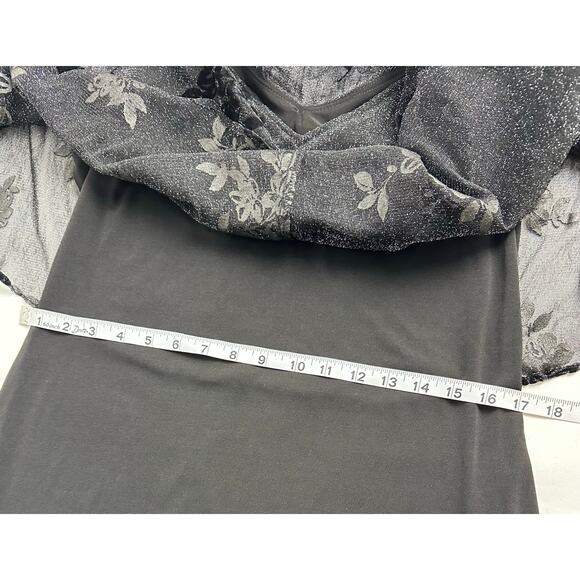 JM Studio Size 12 Black Dress Drape Shimmer Glitter Velvet Floral Cocktail XMAS - Picture 8 of 12